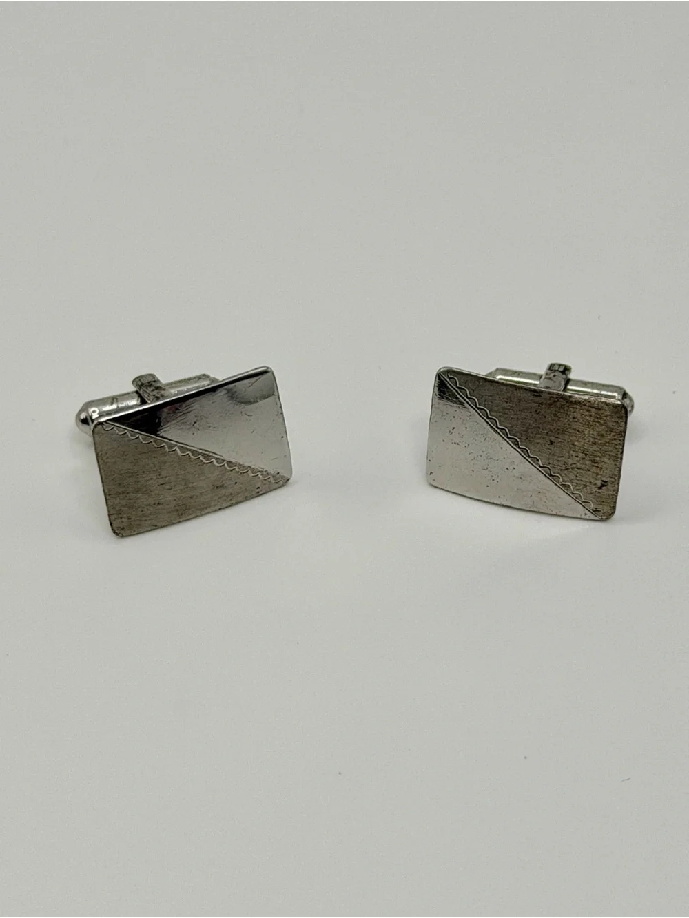 Vintage Mid Century Sterling Silver Rectangular Cufflinks Textured Pattern